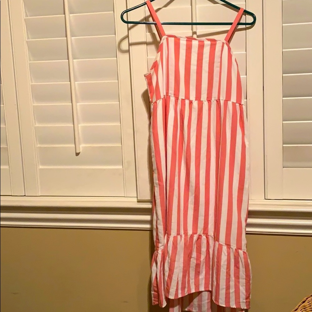 Pink and white striped maxi dress